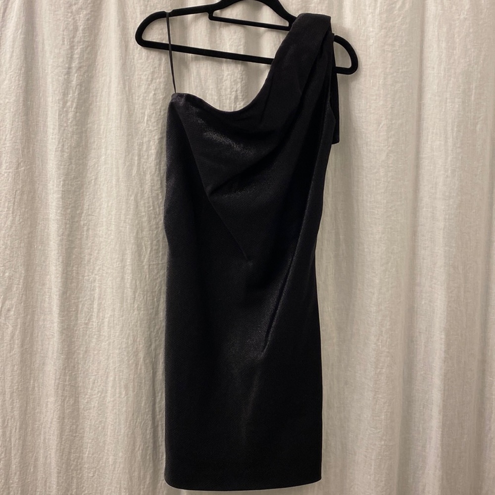 Angel Sanchez Black One Shoulder Dress
